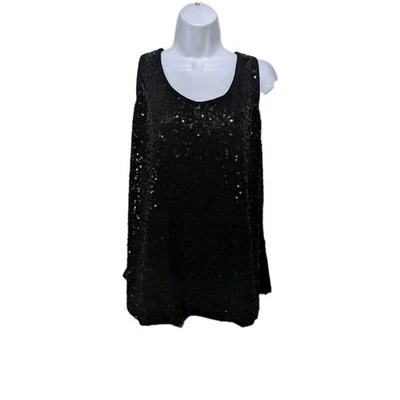 Camiseta sin mangas Lane Bryant divertida y coqueta negra de lentejuelas para mujer 18/20 elegante #2050 Foto 1 de 4