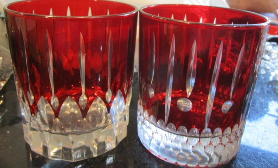 2 Williams Sonoma Wilshire Jewel Cut Double Old-Fashioned Glasses red New - Image 1 of 1