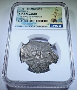 NGC Vliegenthart Naufragio 1701-1733 México 8 Reales Genuino Moneda Dólar Español - Imagen 1 de 2