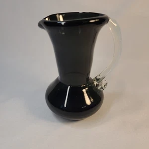 Vintage Small Black Glass Pitcher with Clear Handle - Picture 1 of 6