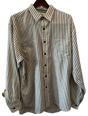 Vintage 80s Trader Bay  Striped Button Up Shirt XL Cotton Blend Long Sleeve - Image 1 of 4