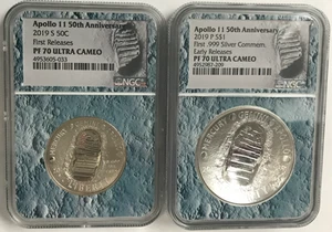 Apollo 11 2019 P S 50C Clad Half Dollar & $1 Silver Dollar NGC PF70 Ultra Cameo - Picture 1 of 10