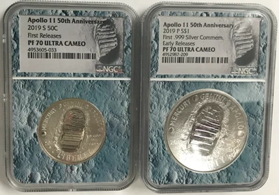 Apollo 11 2019 P S 50C Clad Half Dollar & $1 Silver Dollar NGC PF70 Ultra Cameo - Image 1 of 4
