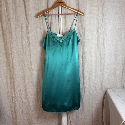 De Colección Dreamwear Vestido sin Mangas Para Mujer MED Satén Encaje Camisón EE. UU. 90s Verde Babydoll Foto 1 de 4