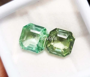 Piedra preciosa suelta con forma de octágono de zafiro verde natural certificada de 10 a 10 quilates 2 piezas - Imagen 1 de 6