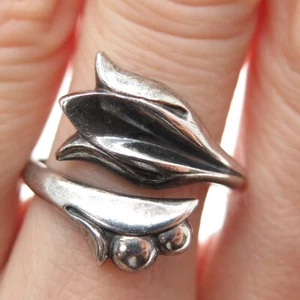 AVON 925 Sterling Silver Vintage Tulip Floral Oxidized Adjustable Ring Size 8.75 - Picture 1 of 8