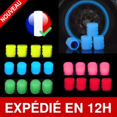 Bouchon Valve Pneu Roue X4 Fluorescent Néon Voiture Moto Vélo - Image 1 of 4