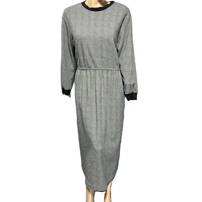 Maxi Vestido Vintage Orvis Glen a Cuadros Borde Negro Midi Para Mujer Talla L Grande EE. UU. Foto 1 de 4