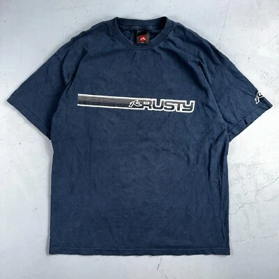Rusty Surf Shirt 90s Y2K Skate Grunge Navy Blue Hibiscus Vintage Hawaii Sz XL - Image 1 of 4