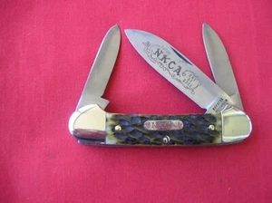ROGERS WOSTENHOLM SHEFFELD 3 BLADE  CANOE "NKCA" GREEN BONE HANDLES 1978 KNIFE 1 - Picture 1 of 6