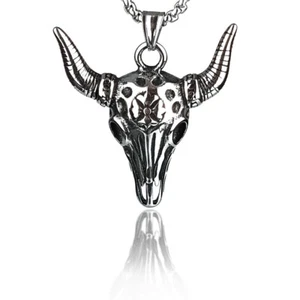 Collar colgante de calavera con cabeza de toro de vaca de acero inoxidable para hombre joyería - Imagen 1 de 6