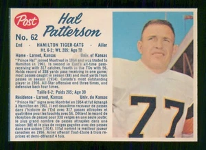 HAL PATTERSON 1962 POST CFL 1962 NO 62 VG+ 25549 - Bild 1 von 2