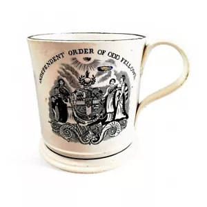 Early Victorian pearlware Odd Fellows commemorative mug Manchester Unity c 1850 - Foto 1 di 20