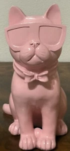 Pink Cat Sunglasses Bow Statue Figurine 8.5” Resin - Picture 1 of 4