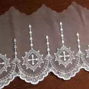 2 yards Cotton Embroidery Cross Mesh Lace Gothic Trim Vintage Scallop Tulle trim - Picture 1 of 5