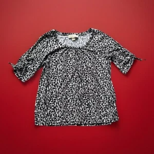 Michael Michael Kors Animal Print 3/4 Sleeve Shirt Top Size Small Cotton Blend - Picture 1 of 8
