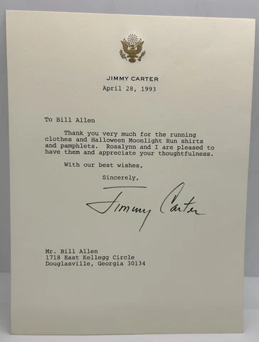 Jimmy Carter Signed 1993 Typed Letter Presidential Seal Letterhead Full Sig Cover