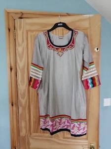 Genuine Ladies Indian Tunic/Kurti from Mumbai 10/12, pale grey/multi colours - Picture 1 of 9