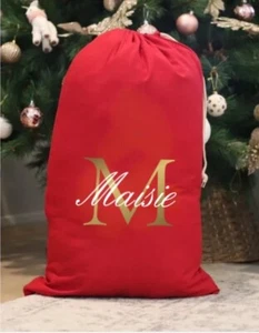 Personalisierter Weihnachtssack Schriftzug Name groß XL Baumwolle Kordelzug Xmas 4 Größen - Bild 1 von 6