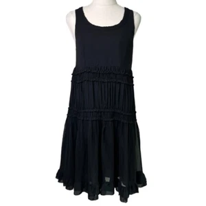 By Nicola Finetti Dress Women 8 Black Tier Ruffle Sleeveless Braid A-line Party - Picture 1 of 16