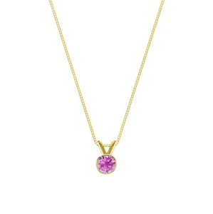 1 Ct Round Cut Pink Created Diamond 18K Yellow Gold Bezel Pendant 18" Necklace - Picture 1 of 2
