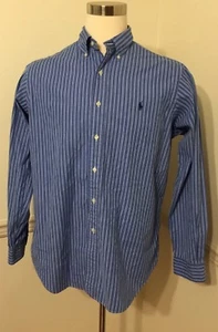 Polo Ralph Lauren Large L Blue White Pencil Stripe Men's L/S Classic Fit Button - Picture 1 of 11