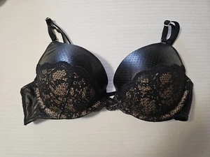 Victoria's Secret Black Leather & Lace Push Up Bra 36B - Picture 1 of 3
