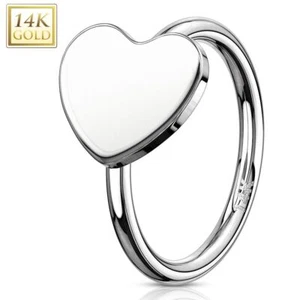 Piercing Naso Anello Oro Bianco 14 Carati Cuore - Foto 1 di 1