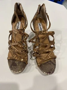 NEW NOT RATED BLUE SEA METALLIC STRAPY WEDGE SZ 8 BRONZE RHINESTONE WEDGE - Picture 1 of 11
