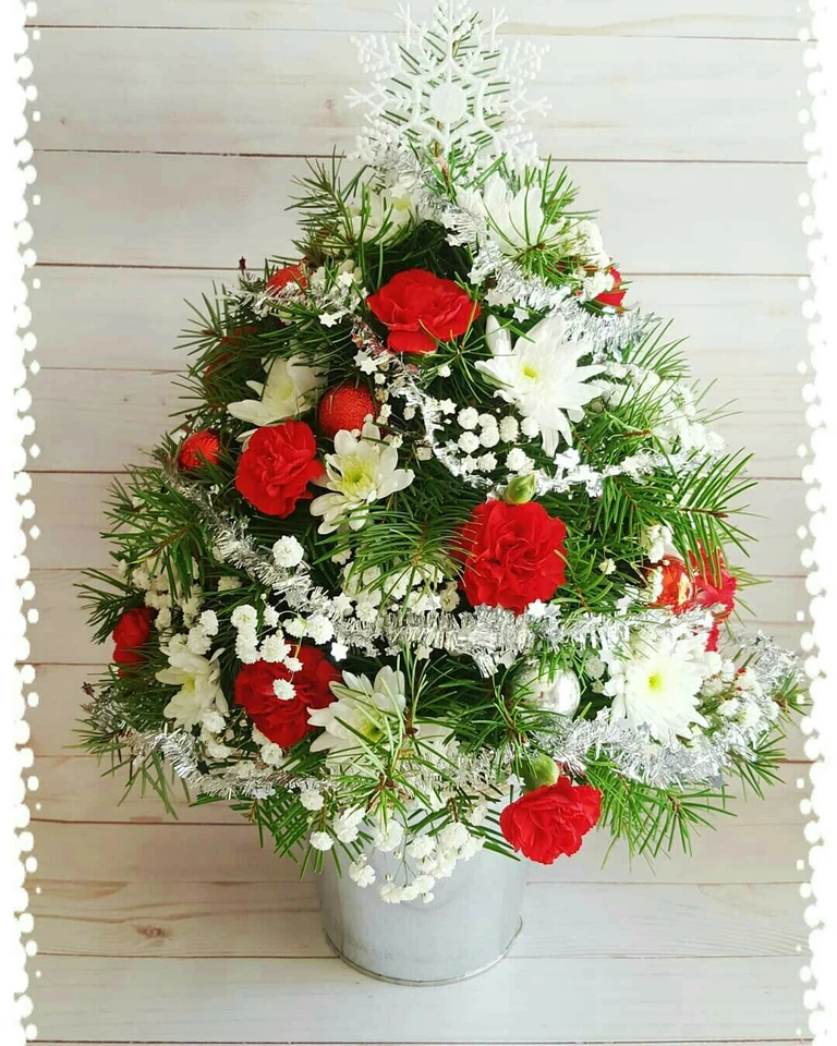 Árbol de Navidad de pino noble fresco de 16" rojo pieza central de vacaciones arreglo nuevo con etiquetas Foto 1 de 1