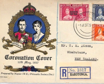 COOK ISLANDS KGVI 1937 CORONACIÓN FDC Raratonga ILUSTRADA Primer Día Cubierta YR21 Foto 1 de 4