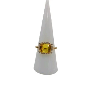 Anillo para mujer talla 8 anillo cuadrado amarillo imitación topacio tono dorado circonita cúbica - Imagen 1 de 7