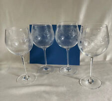 Crate & Barrel Glasses “Zinnia” Etched Wine Slovakia 9”T 4.5”W 16 Fl Oz