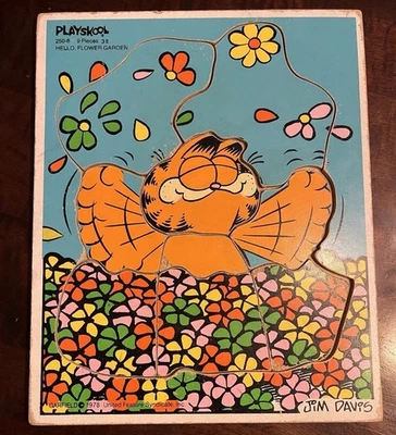 PUZZLE DE MADERA VINTAGE PLAYSCHOOL GARFIELD "HOLA, JARDÍN DE FLORES" 1978 Jim Davis Foto 1 de 4