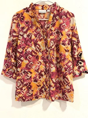 Blusa Breckenridge para mujer 100 % algodón floral manga 3/4 abotonada pequeña nueva con etiquetas Foto 1 de 4