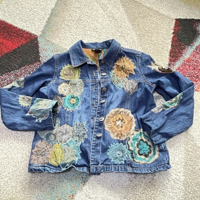 Chaqueta vaquera vintage West End bordada apliques florales azul Jean Petite S Foto 1 de 4