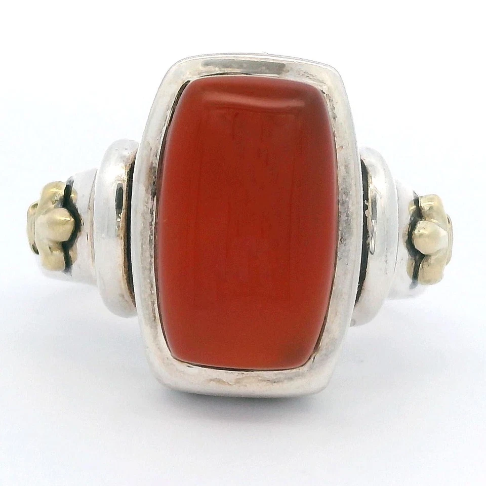 Ann King 纯银 18K 黄金 Carnelian Fleur de Lis 鸡尾酒戒指 — 第 1/4 张图片