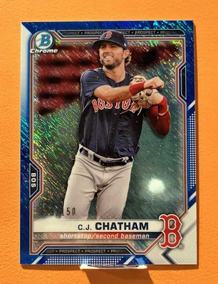 2021 Bowman - Chrome Prospects #BCP-113 C.J. Chatham Blue Shimmer /150 RED SOX!! - Image 1 of 2