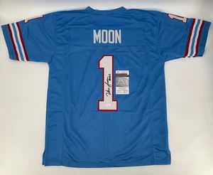 WARREN MOON HOUSTON OILERS SIGNED CUSTOM STITCHED BLUE JERSEY JSA WITNESS COA - Picture 1 of 3