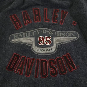 Harley Davidson Denim Shirt Men XL Black Embroidered Heavyweight Motorcycle FLAW - Picture 1 of 13