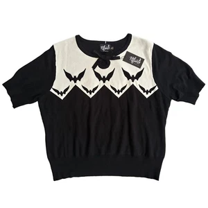 NEW Hell Bunny Short Sleeve Sweater Bats Bow Stretch Halloween Goth Knit B&W 4XL - Picture 1 of 5