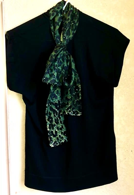 Top Blusa Camisa Mujer Louis Vuitton Pequeña S 6 Negro Verde Bufanda Lentejuelas Seda Foto 1 de 4