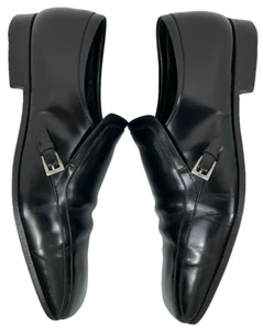VINTAGE PRADA BLACK LEATHER SPAZZOLATO SQUARE TOE BUCKLE SLIP ON SIZE 11UK #29 - Picture 1 of 24