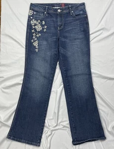 Gitano Jeans Womens Sz. 12 Straight Leg Embroidered Accents Ramie Blend 10" Rise - Picture 1 of 10