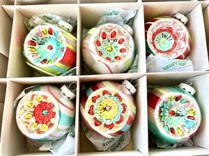 6 RADKO FESTIVE FETE DECORATED REFLECTOR ROUND BALLS XMAS ORNAMENTS 3.25” - Picture 1 of 11