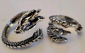 (2) AZYOUNG 316L Stainless Steel Silver Dragon Claw Adjustable Opening Ring - Picture 1 of 3