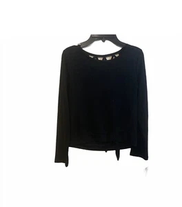Jessica Simpson juniors black scoopneck shirt top lettuce detail back tie Large - Picture 1 of 7