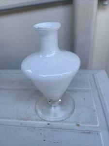 RETRO VINTAGE BOHEMIA ART GLASS WHITE FOOTED VASE CZECH - Picture 1 of 7