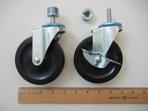 4 Swivel Casters 4" D x 7/8" Hard Wheels 3/8" x 1-1/4" threaded w/4 adapters - Picture 1 of 3