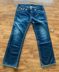 TRUE RELIGION Herren Baumwolle Straight Dunkelblau Denim Jeans Hose Unterteil Gr. 38 x 34 - Bild 1 von 20
